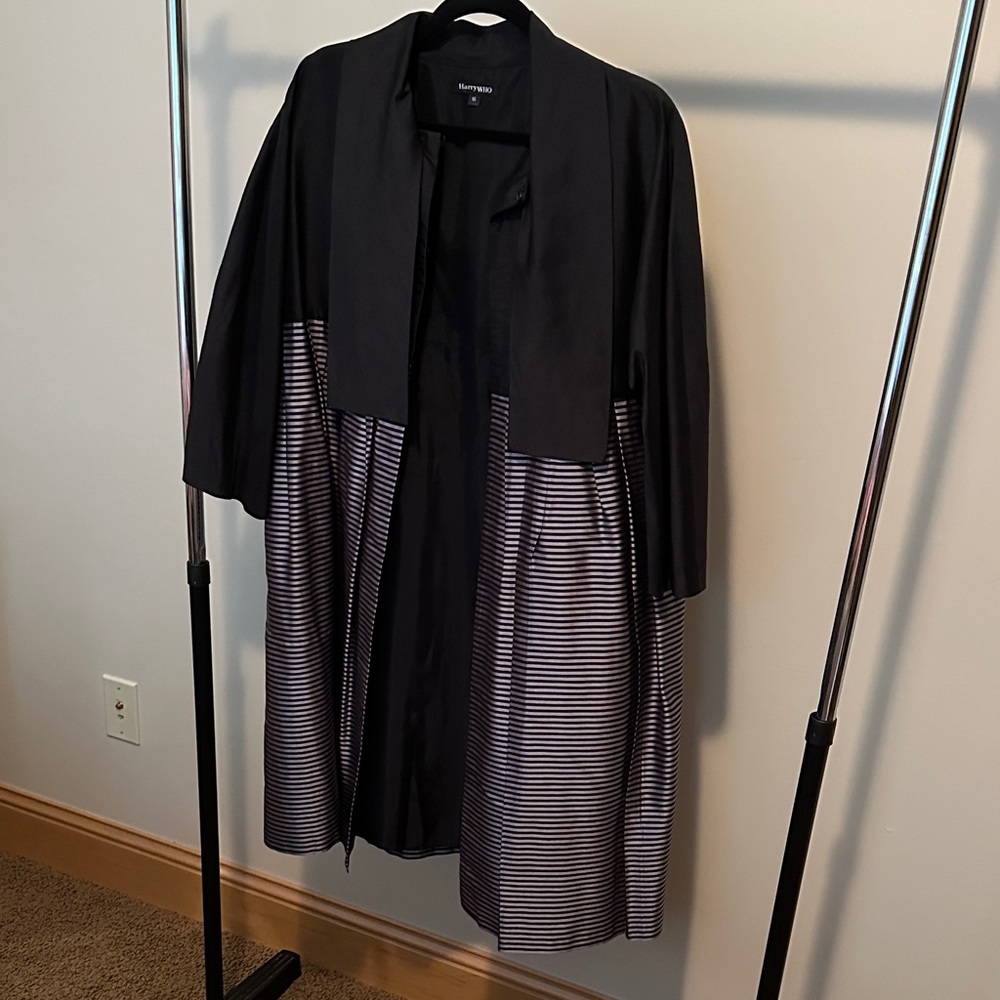 100% Silk Black and White Striped Coat